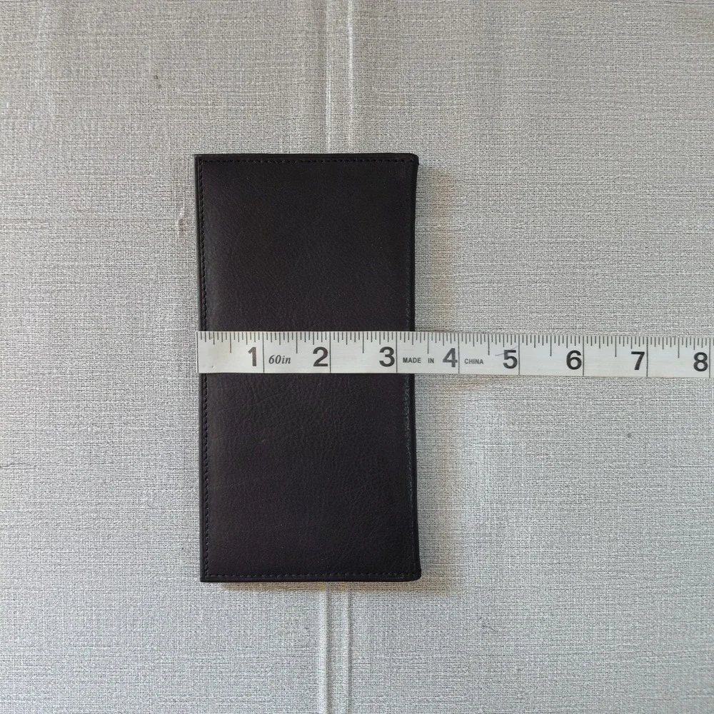 Vtg Genuine Leather Checkbook Wallet Black Made in India Slimline Unisex